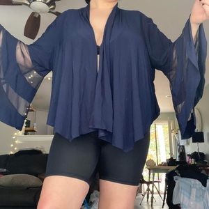 R&M Richards Women 3X Navy Blue Dress Jacket Coverup Mesh Nude Illusion Inlay